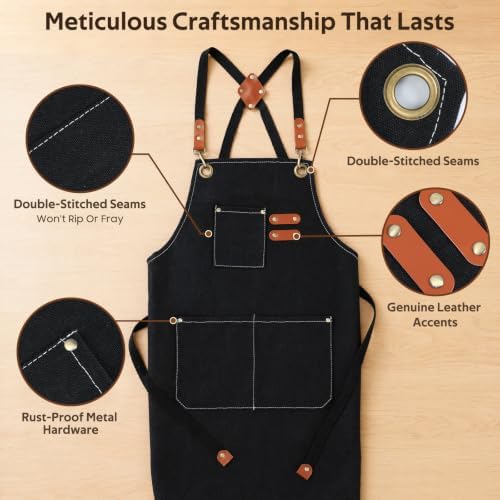 Toyvian Unisex Chef Apron with Pockets, Water & Oil Resistant for