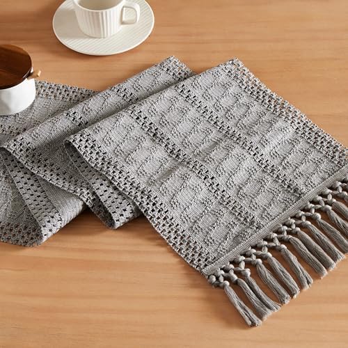ZeeMart Macrame Style Boho Table Runner, 12x72 Inch Grey
