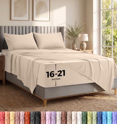 Extra Deep Pocket California King Sheet Set - 4PCs Fits Up to 21 In