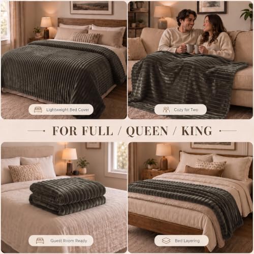 HIMEET Taupe Brown King Size Blanket, 300GSM Ribbed Fleece