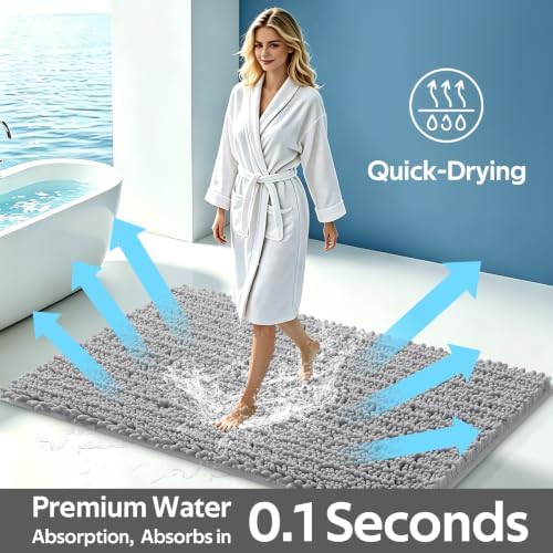 ACCUMTEK Upgrade Extra Large Light Grey Bathroom Rug Set 3 Pieces Gray