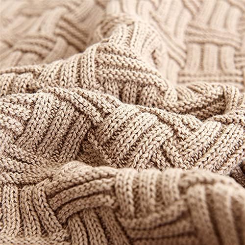 Khaki Cotton Knit Throw Blanket for Couch Sofa Bed - Home Decorative