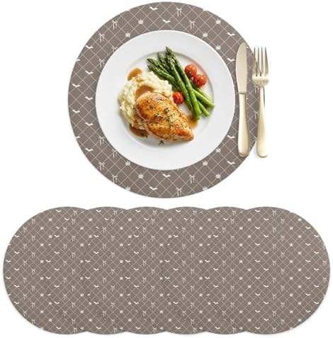 Minimalist Grey Faux Leather Placemats Set of 6, 15in, Waterproof Heat