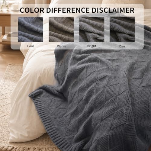 Knit Throw Blanket 50x60, Soft Diamond Texture, Slate Gray