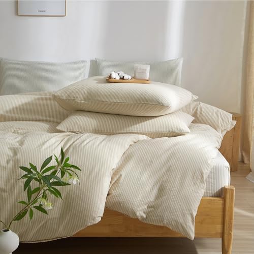 Striped Duvet Cover Set King Size 3 Pcs Breathable Durable 100% Washed