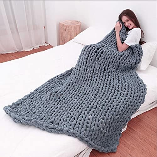 Chunky Knit Blanket Grey Chenille Yarn Tight Chunky Knit Throw Blanket