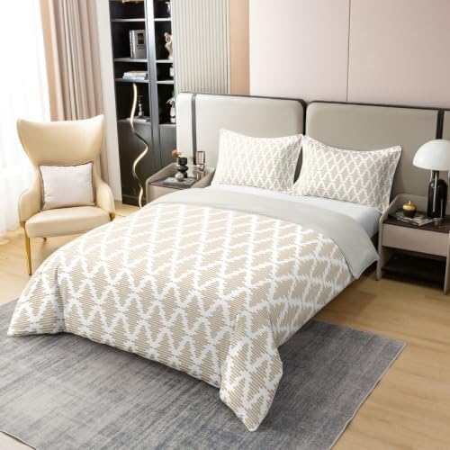 Erosebridal Diamond Striped Bedding Set Queen Khaki Gemeteric 100%