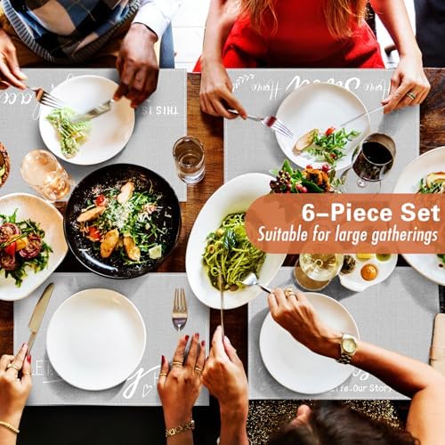 Hahafelt Set of 6 Linen Placemats Farmhouse with Sayings for Dining