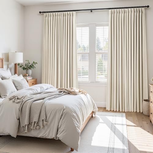 Nanspring 100% Blackout Linen Pinch Pleated Curtains 120 Inch Birch