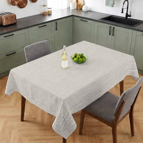 Beige Linen Texture Waterproof Tablecloth Rectangle Washable Table