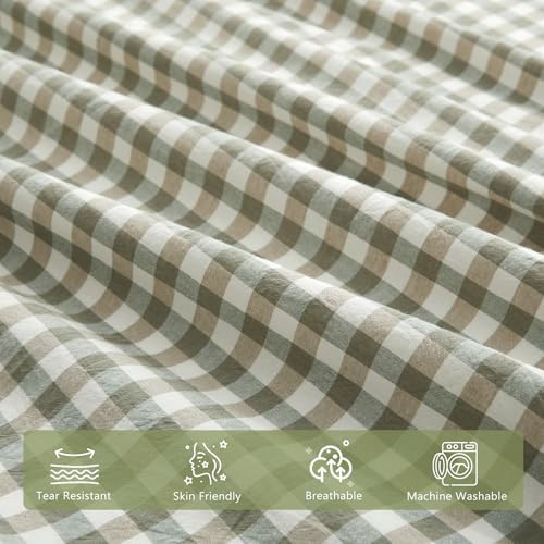 Sage Green Gingham Throw Pillow Covers, 22" x 22", Set of 2