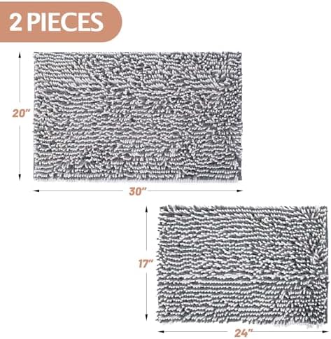 Chenille Bathroom Rugs Set 2 Piece, Absorbent Bath Rugs, Non-Slip Bath