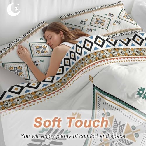 Beige Boho Bedding Duvet Cover Queen Size - 1 Quilt Cover 90x90 Inches