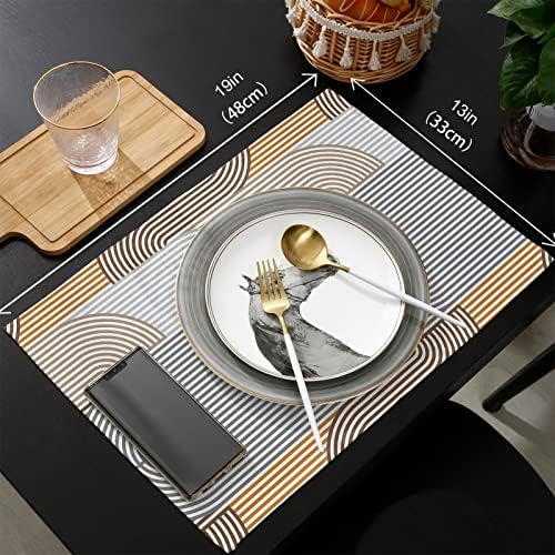 Geometric Table Mats Set of 4 With Table Runner 90 Inches Long,Cotton