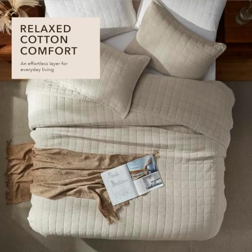 LEAONME Cotton Quilt Set California King, Beige Extra Wide Coverlet