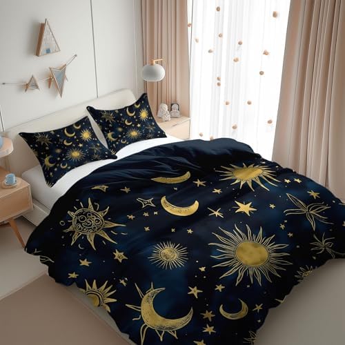King Duvet Cover Set Hand Drawn Celestial Pattern Simple Soft