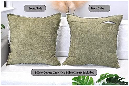 22x22 Pillow Cover Set of 2 Olive Green Soft Textured Chenille Comfy