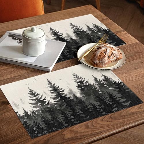 Placemats Set of 8, Mist Forest Woven Placemat, Linen Place Mats for