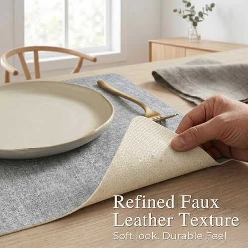 Faux Leather Placemats Set of 6, Reversible Luxury Table Mats