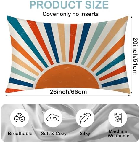 1 Pack Satin Pillowcase for Hair and Skin Retro Colourful Sunset