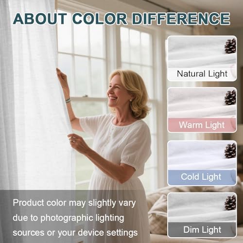 Turquoize Natural Linen Blended Curtain Panels Semi Sheer Curtains