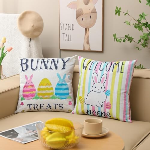 Easter Pillow Covers 20x20 Inch,Easter Decorations for Home,Set of 4