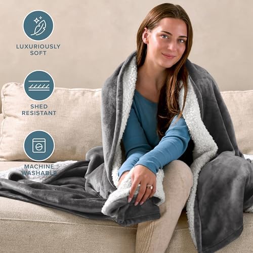 Bare Home Sherpa Fleece Blanket (Full/Queen, Grey)
