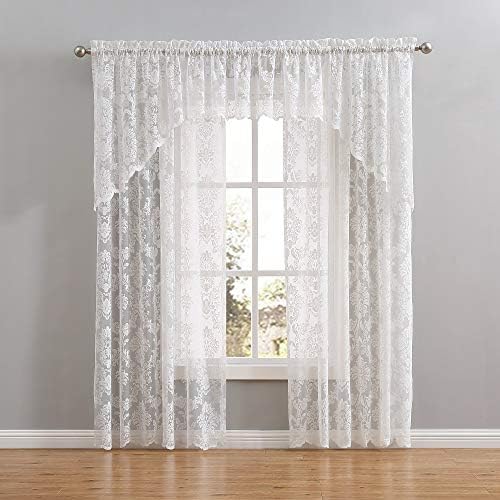 Warm Home Designs 54 x 84 Inch White Damask Lace Curtains. FI White 84