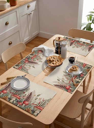 Placemats Set of 8, Mushroom Vintage Woven Placemat, Linen Place Mats