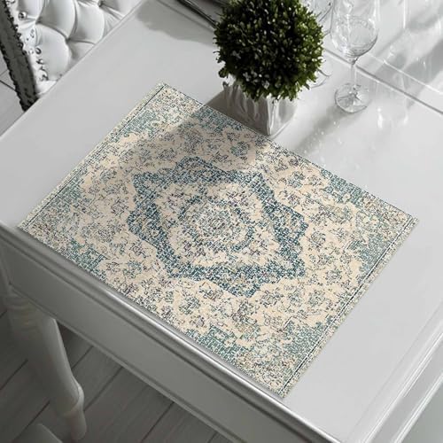 Placemats Set of 8, Beige Green Boho Woven Placemat, Linen Place Mats