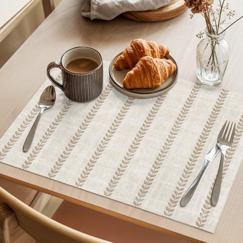 Round Placemats Set of 8 Minimalist Oatmeal Stripe Place Mats Neutral