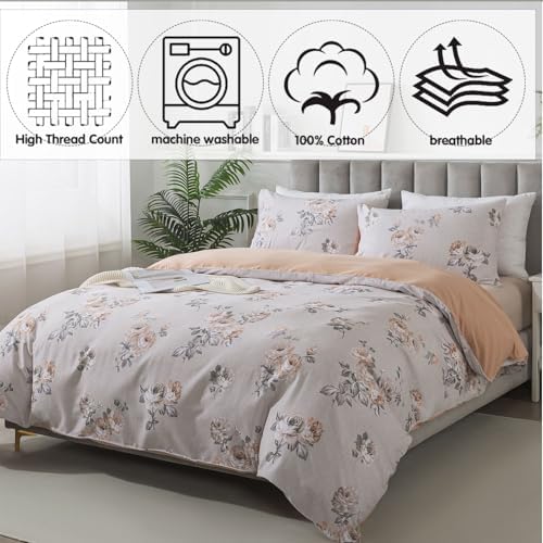 FADFAY 100% Brushed Cotton Queen Size Duvet Cover Set Vintage Luxury