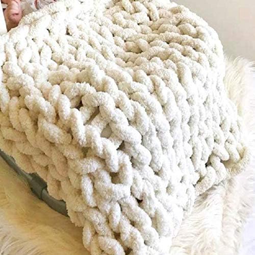 Chunky Knit Throw Blankets Ivory, Chenille Knitted Blanket Chunky Soft