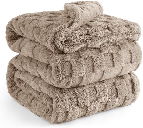 Bedsure Light Taupe Fleece Blanket for Couch&King Size Blanket for Bed