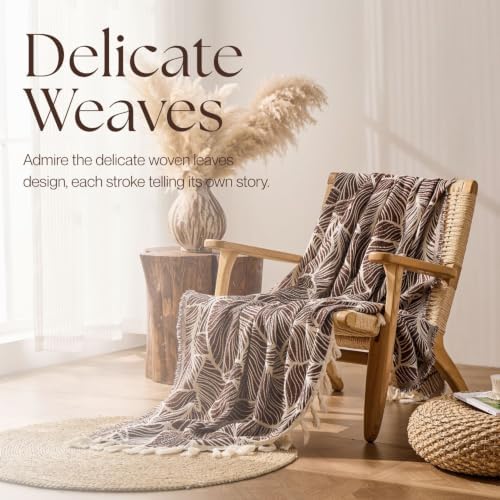 Chenille Throw Blanket Soft Tassel Lightweight, Wood Brown, King
