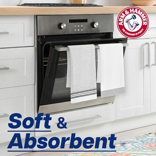 ARM & HAMMER Pure Cotton Kitchen Towel Set, Waffle Weave, 4 Pack, 100%