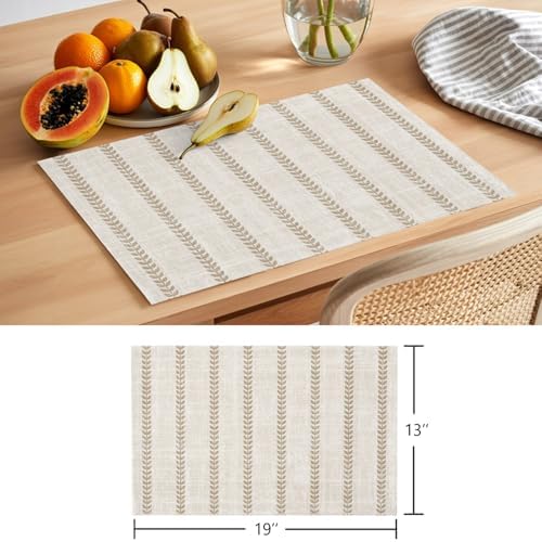 Round Placemats Set of 8 Minimalist Oatmeal Stripe Place Mats Neutral