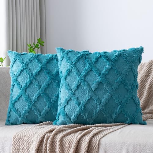 Set of 2 Soft Moroccan Throw Pillow Covers 20x20 Inch Plush Boho