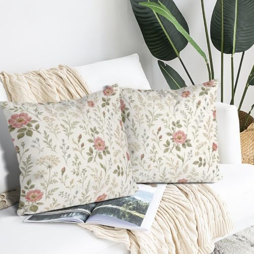 InkRain Elegant Cream English Rose Wildflower Floral Pattern Pillow