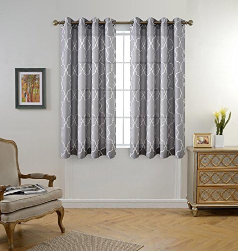MIUCO Moroccan Embroidery Semi Sheer Curtains Faux Linen Grommet