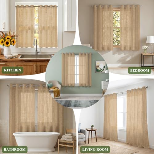 Sand Brown Sheer Curtains 84 Inch Long 2 Panels, Country Vintage