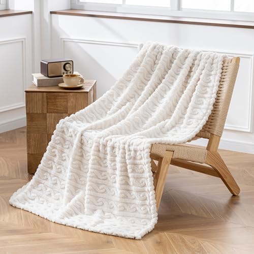 Jacquard Fluffy Fleece Throw - Ultra Soft & Warm Plush Blanket for