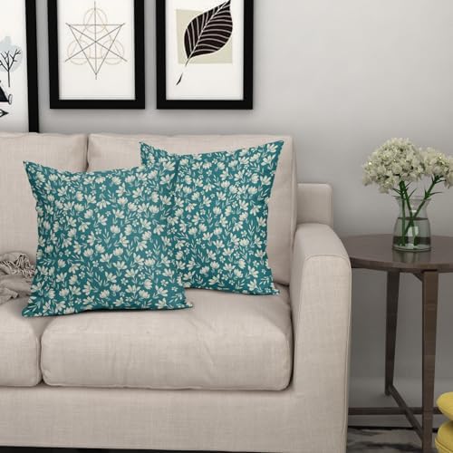 Teal Pillow Covers 20x20 Set of 2 Vintage Floral Rustic Old Style Cute