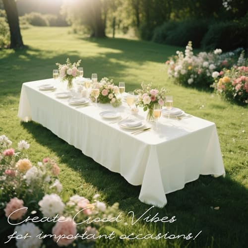 WIGENIUS 2 Pack Ivory Table Cloth Rectangle 60X102 Inch Tablecloth Fit