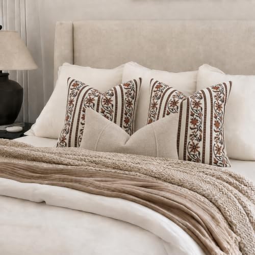 YCOLL Vintage Striped Floral Fall Pillow Covers 20x20 Set of 2