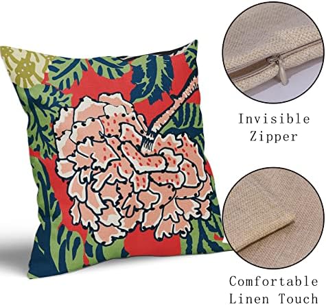 Red and White Floral Pillow Covers 18x18 Inch Set of 2 Summer Green