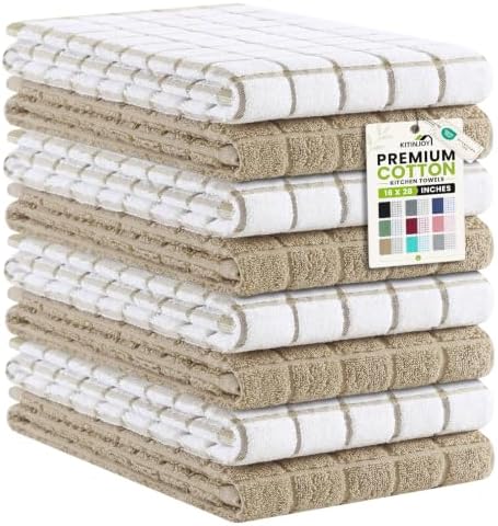 Kitinjoy Premium Kitchen Towels (16"x 28", 8 Pack), Large 100% Cotton