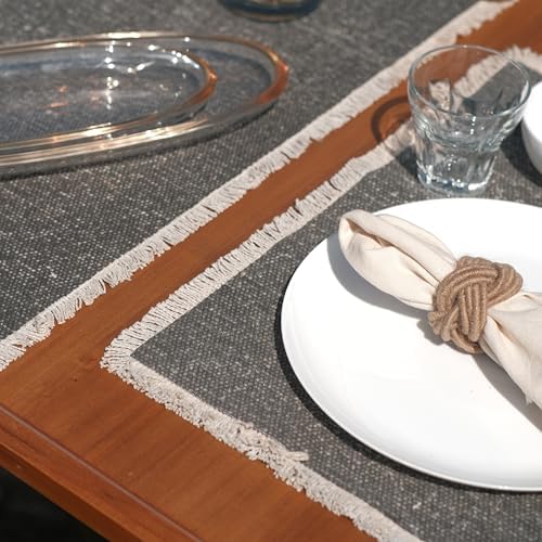 Hausattire Cotton Frayed Placemats Set of 4 Dining Table 14x14 Inch