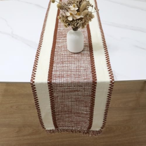 Macrame Table Runner Caramel Rust Fall Boho Woven Farmhouse Rustic