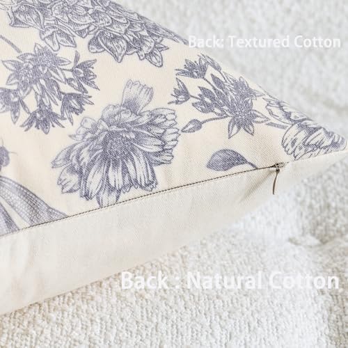 Floral Pillow Covers 22x22 Inch Set of 2 Blue White Farmhouse Block